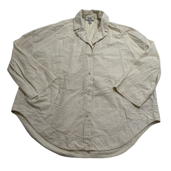 COS Textured Long Sleeve Button Up Shirt in Ivory - Picture 1 of 3